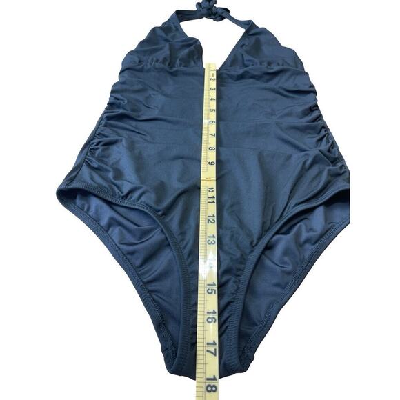 Shoshanna Black Halter One Piece Swimsuit Ruched Classic Flattering Fit - Size 6 - Picture 6 of 10